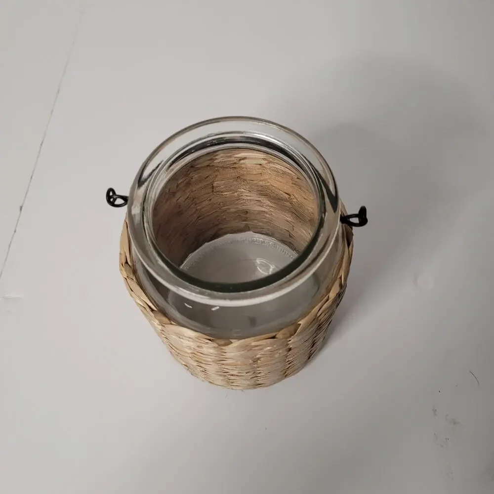 Charming Clear Glass Jar with Wicker Candle Holder